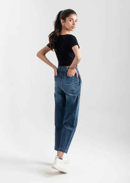 Dark Blue Pleat Jeans 