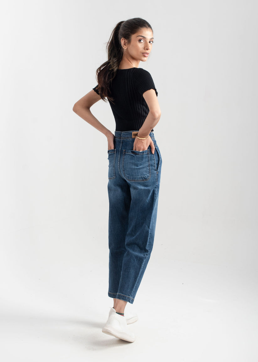 Dark Blue Pleat Jeans 
