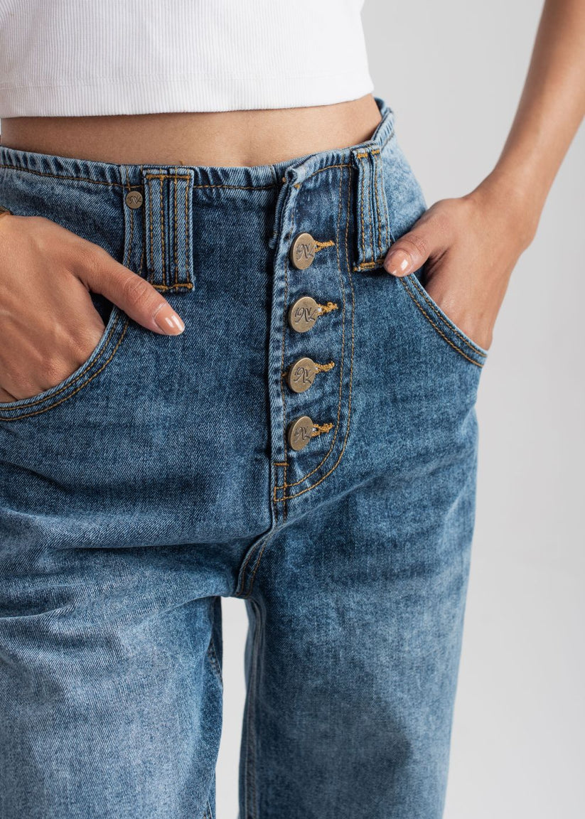 Dark Blue Wide Leg button jeans 