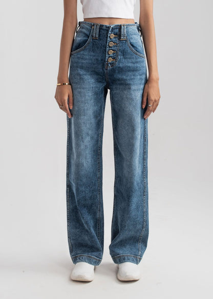 Dark Blue Wide Leg button jeans 