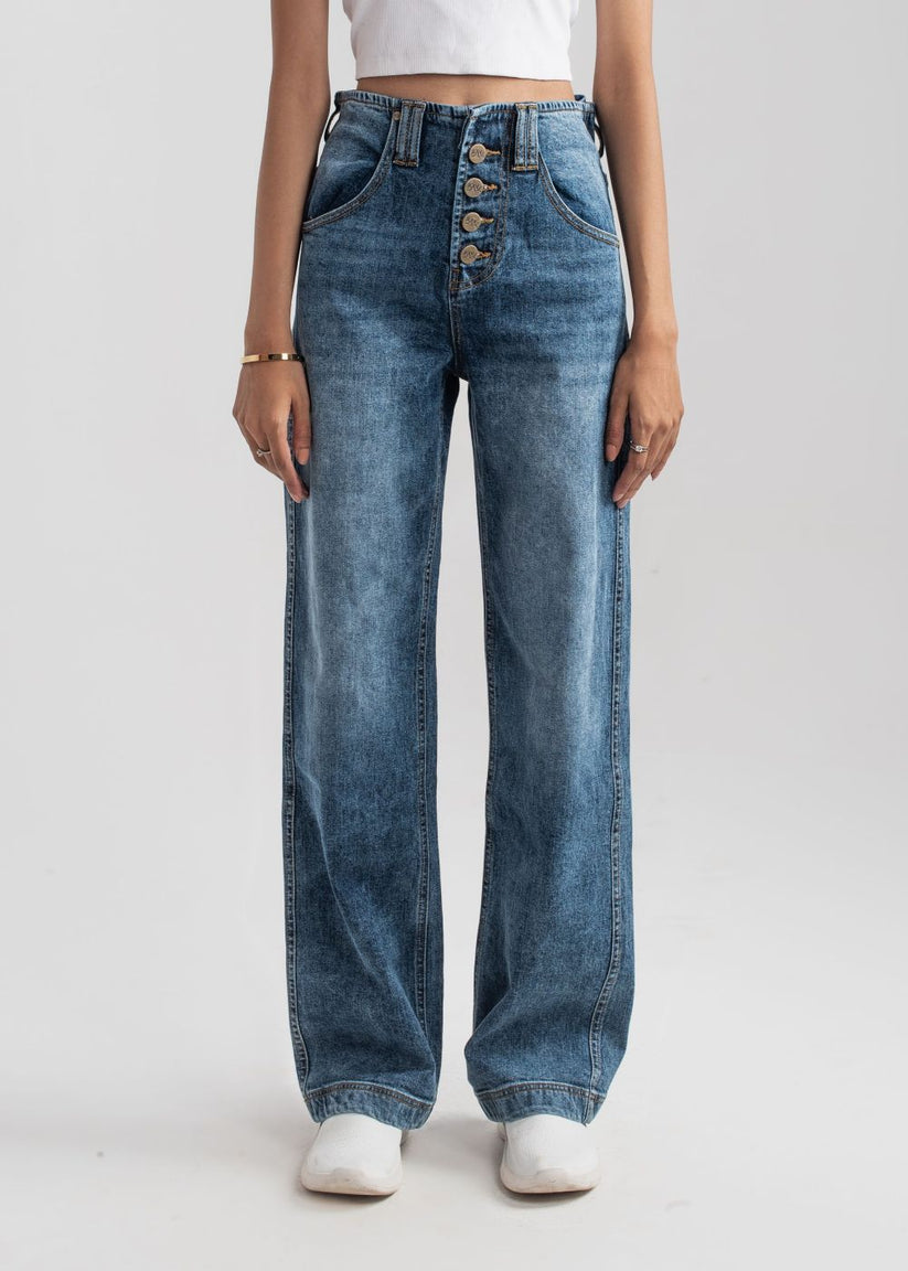 Dark Blue Wide Leg button jeans 