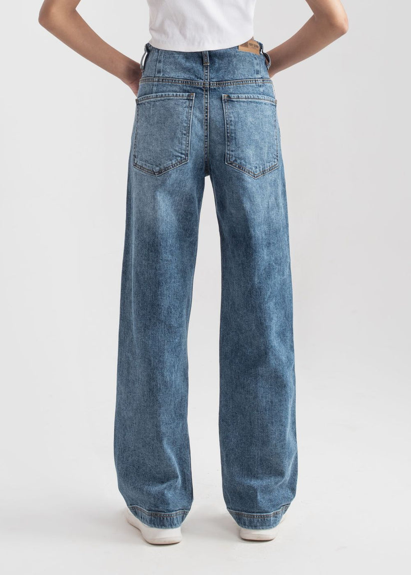 Dark Blue Wide Leg button jeans 