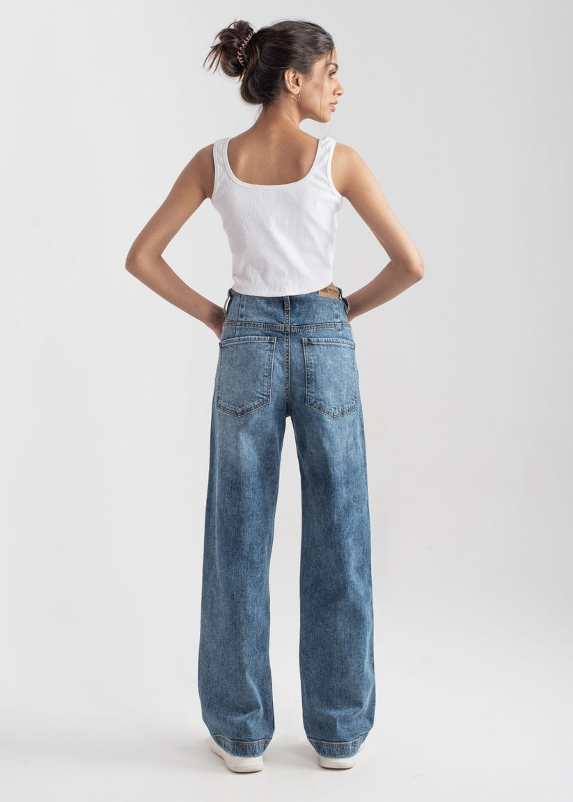 Dark Blue Wide Leg button jeans 