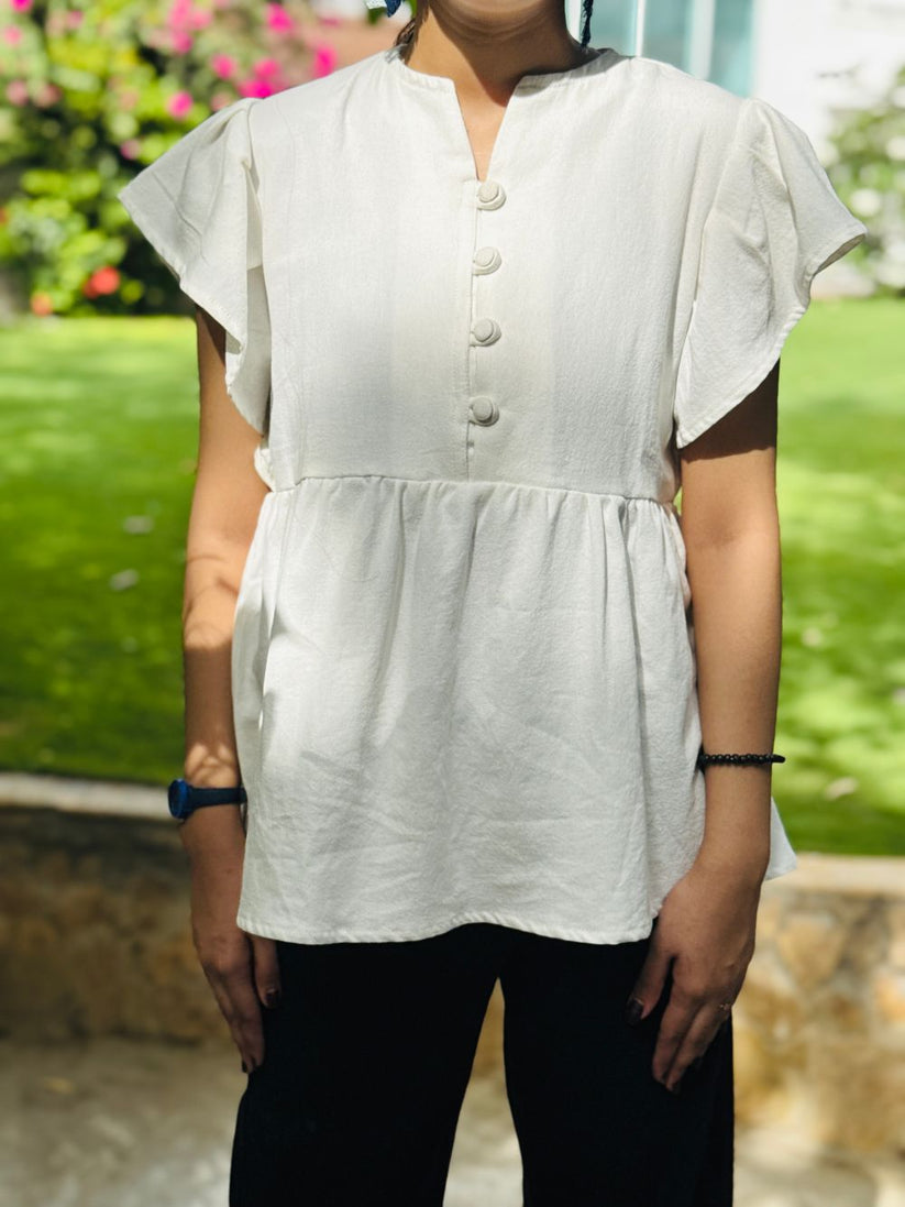 Denim Peplum Top White 