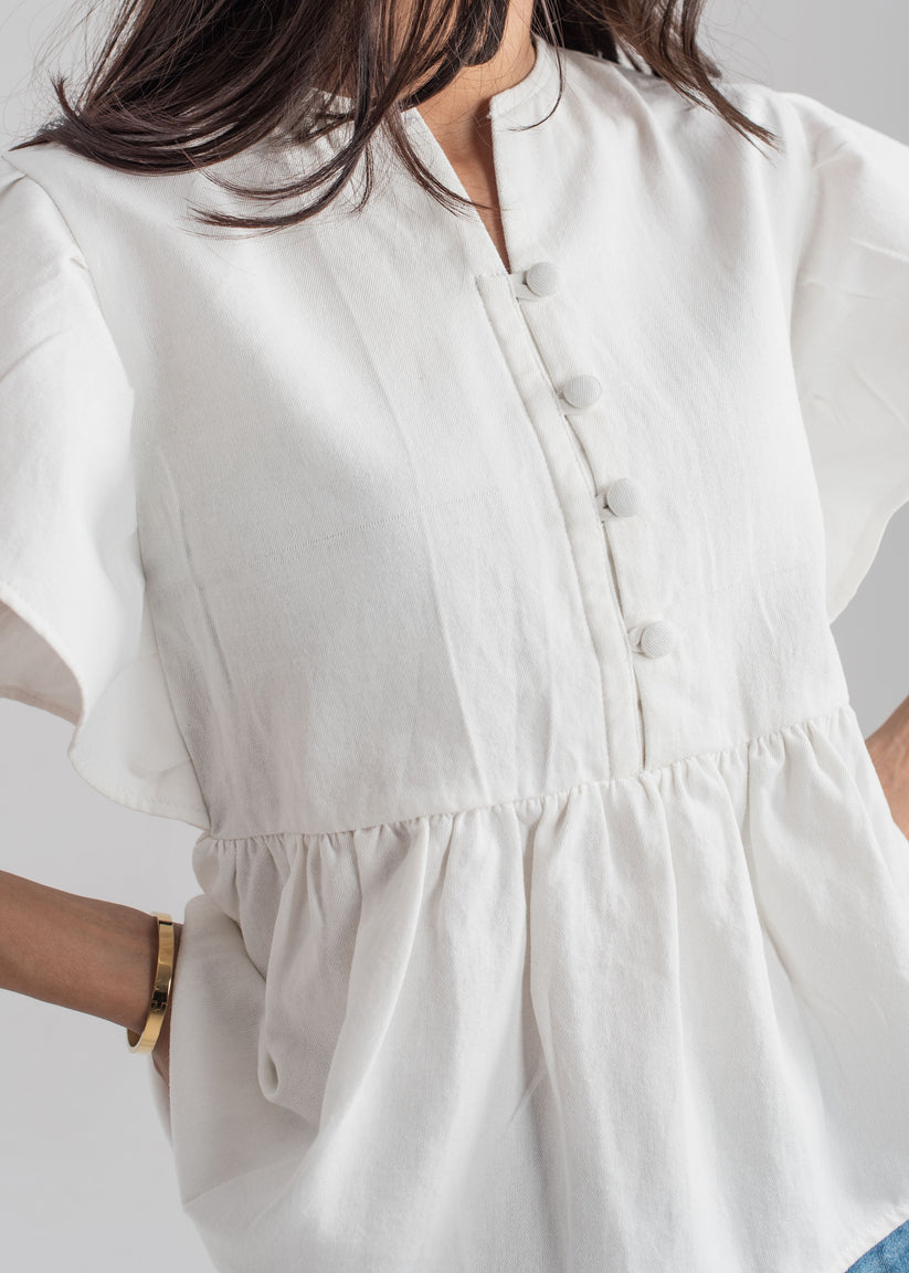 Denim Peplum Top White 