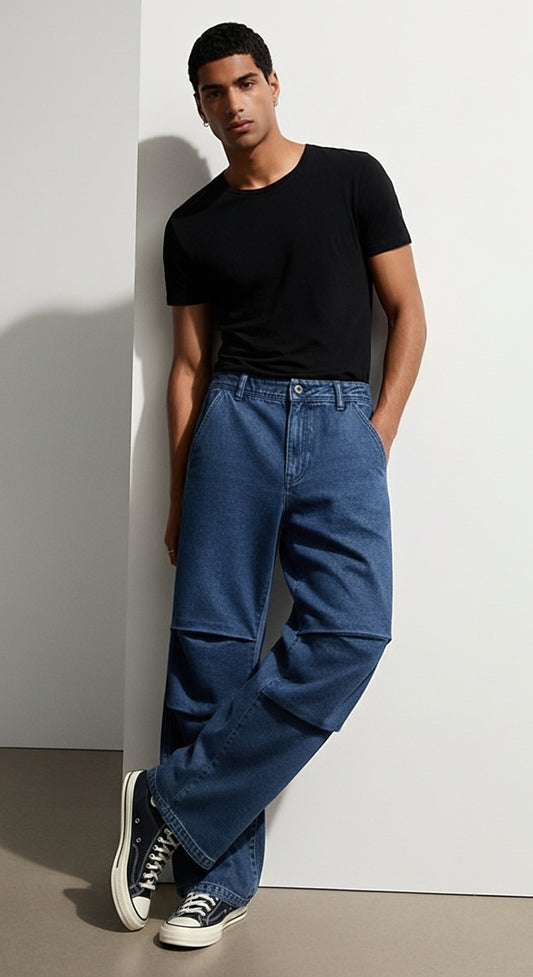 Inaara Dark Blue Pleat Jeans-Men