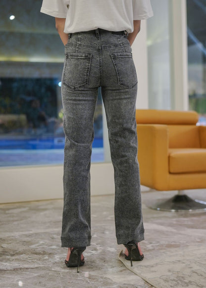 High-Waisted Women's Wide Leg Button Jeans in Grey