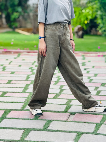 Katpana Mist Khaki Barrel Jeans Women