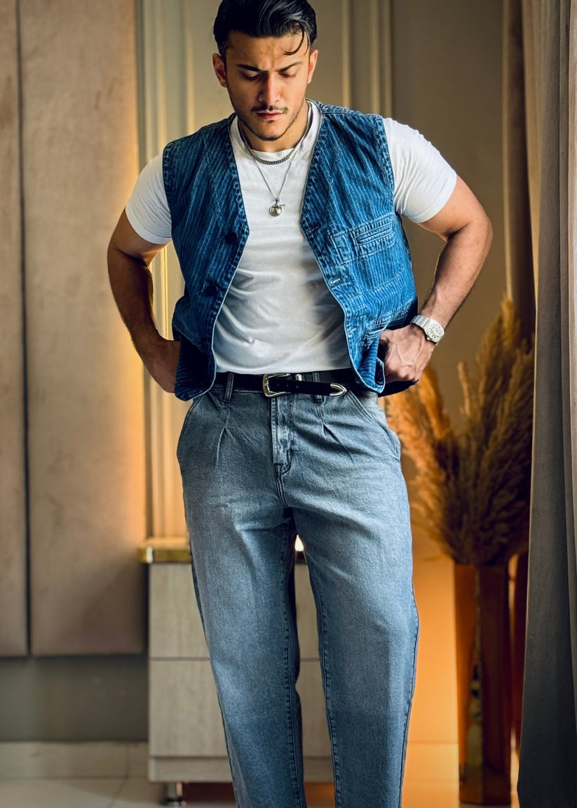 Grey Urban Pleat Relaxed Jeans 