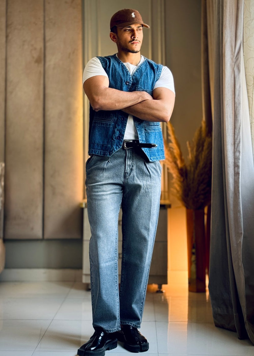 Grey Urban Pleat Relaxed Jeans 