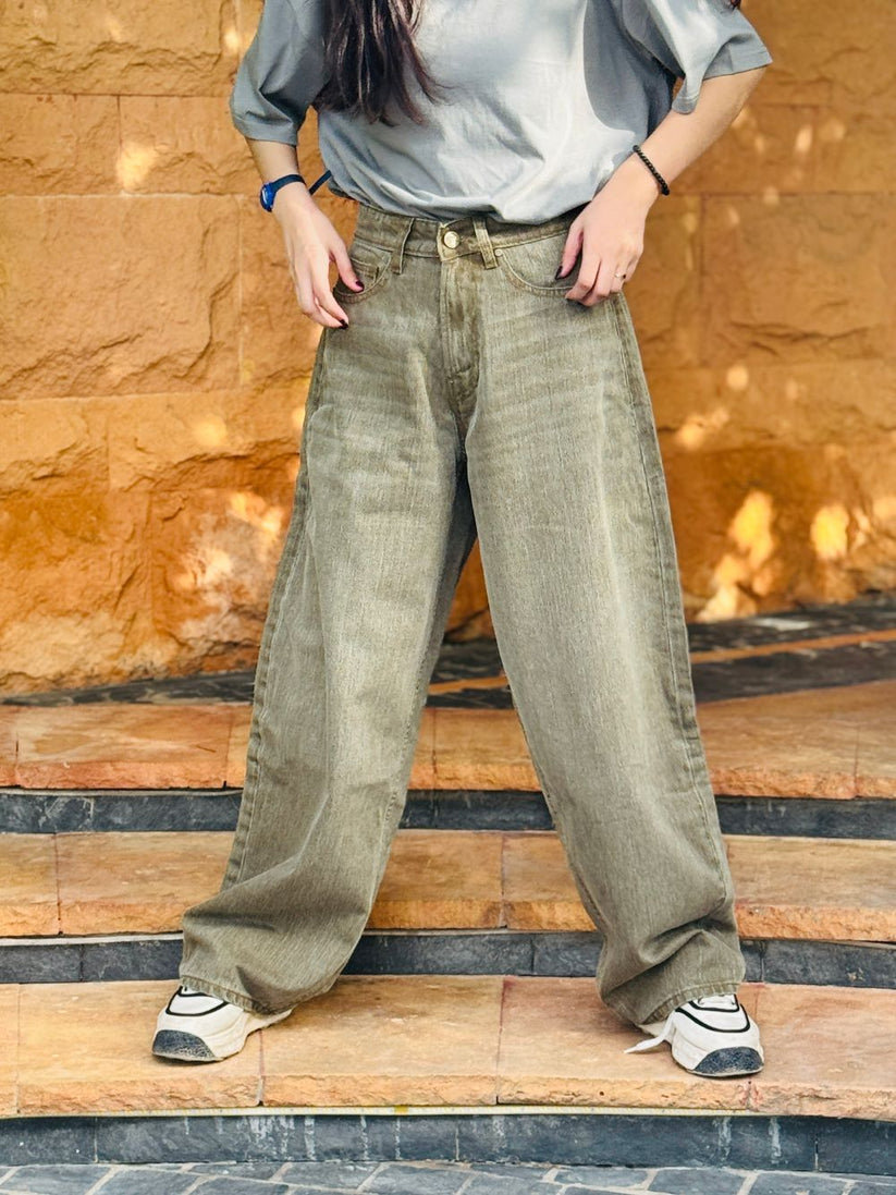 Katpana Mist Khaki Barrel Fit Jeans for Women – 1947 Clothing