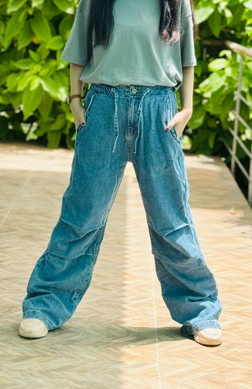 Inaara Mid Blue Pleat Jeans 