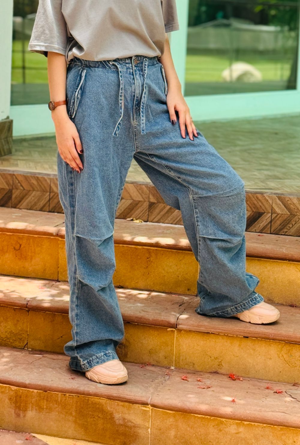 Inaara Mid Blue Pleat Jeans