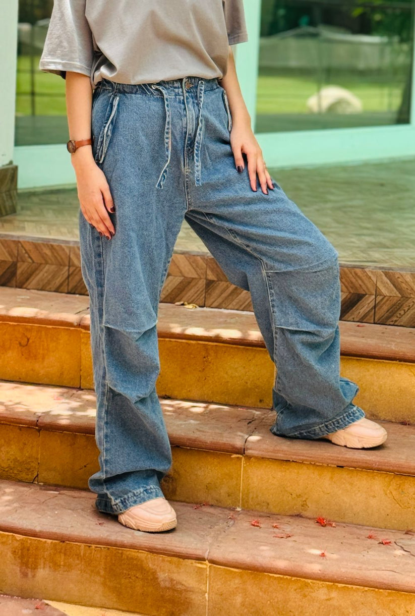 Inaara Mid Blue Pleat Jeans 