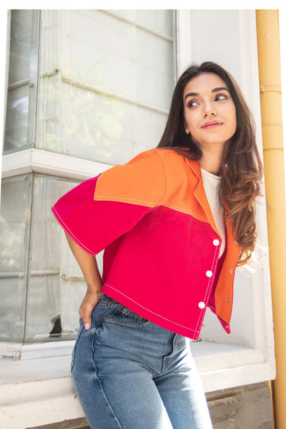 Ladies Crop Top in Pink and Orange