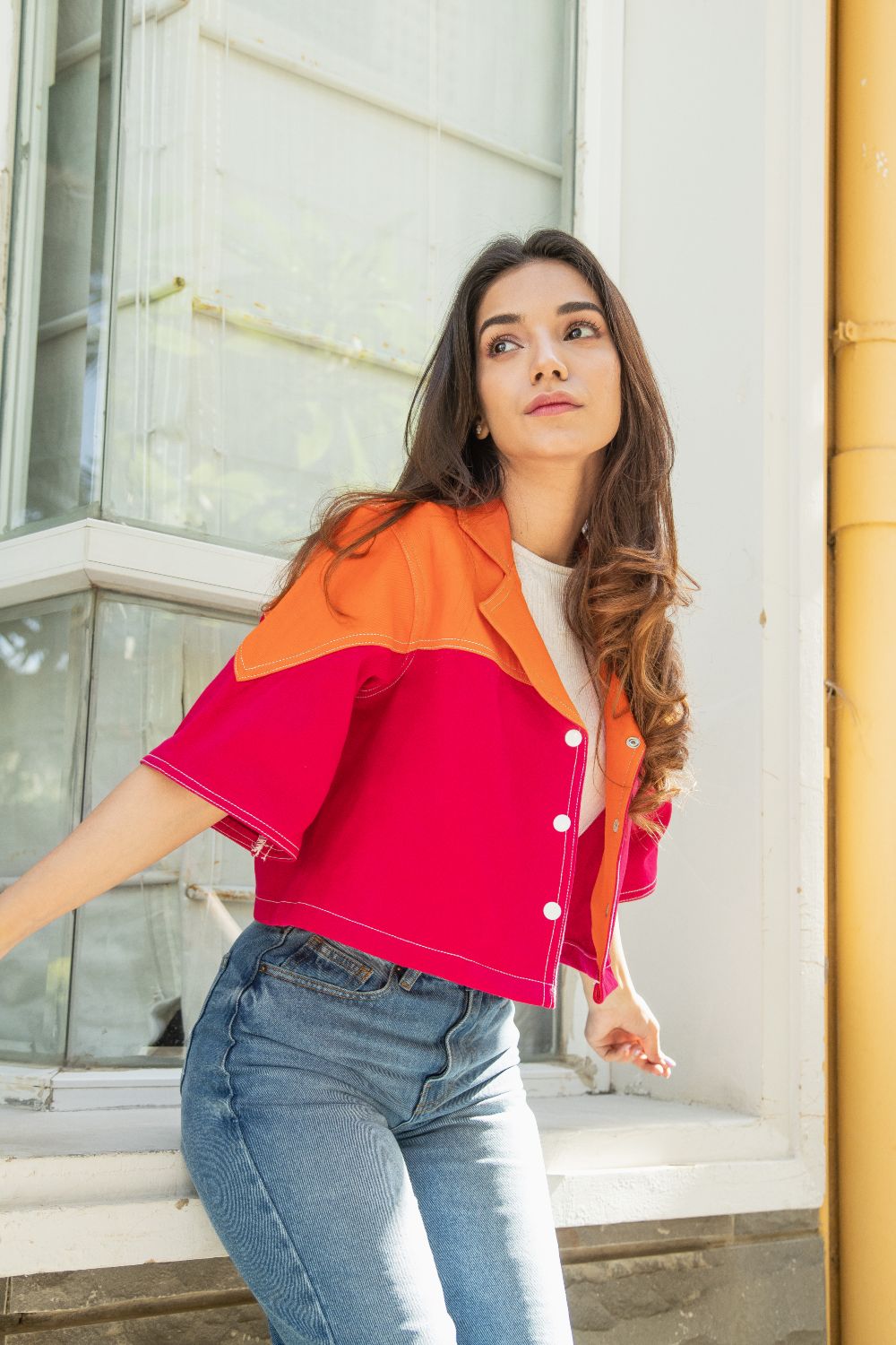 Ladies Crop Top in Pink and Orange