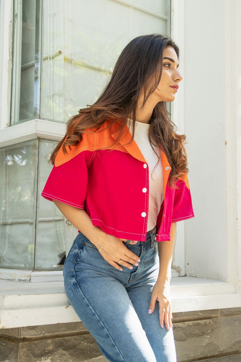 Ladies Crop Top in Pink and Orange