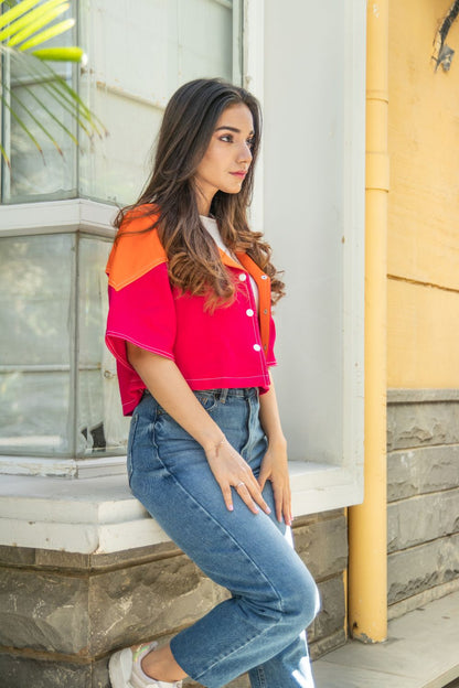 Ladies Crop Top in Pink and Orange