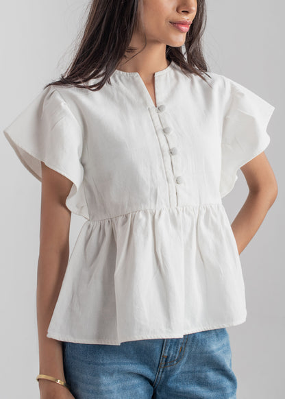 Ladies Denim Peplum Top in White