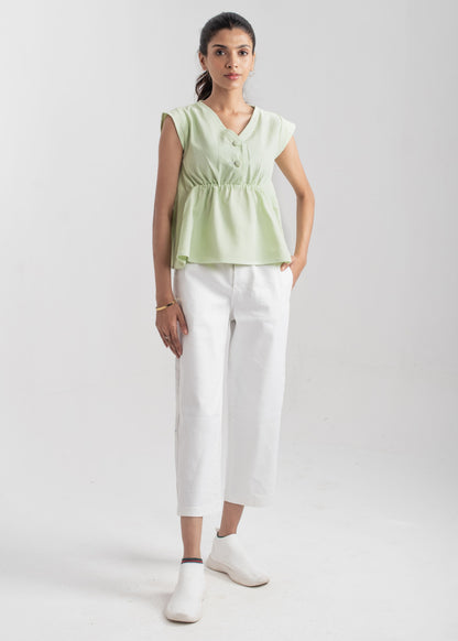 Ladies Peplum Top in Pastel Green