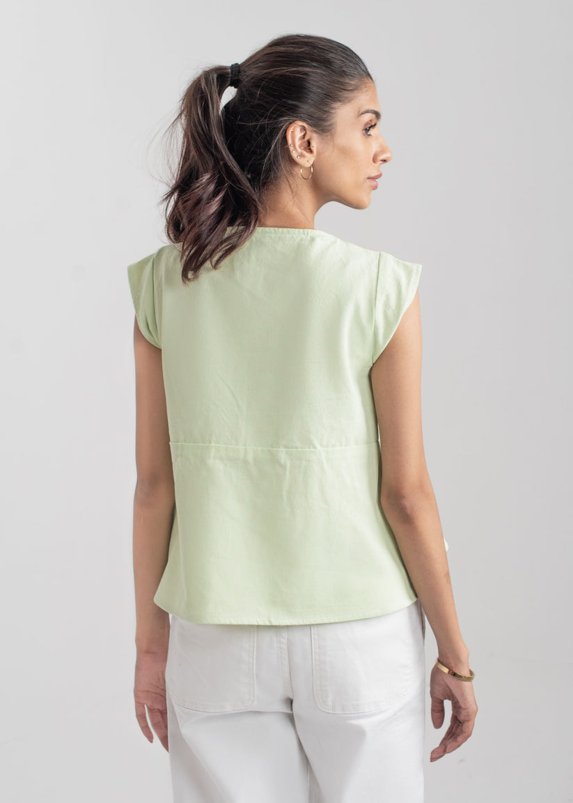 Ladies Peplum Top in Pastel Green