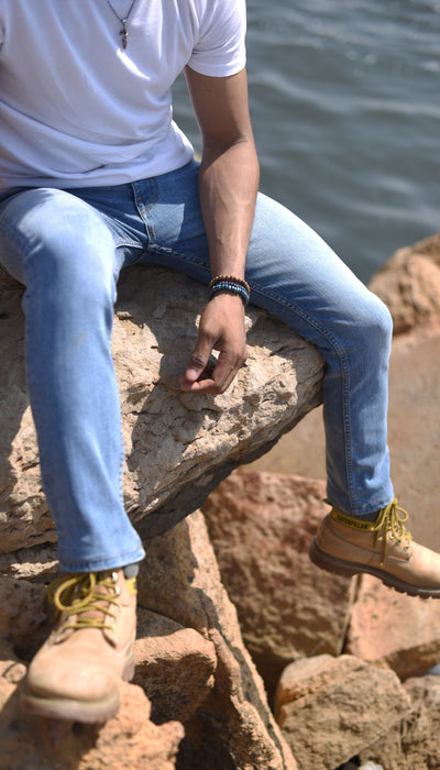 Light Blue Bruno Jeans slim fit light blue denim with faded wash for rugged outdoor styling