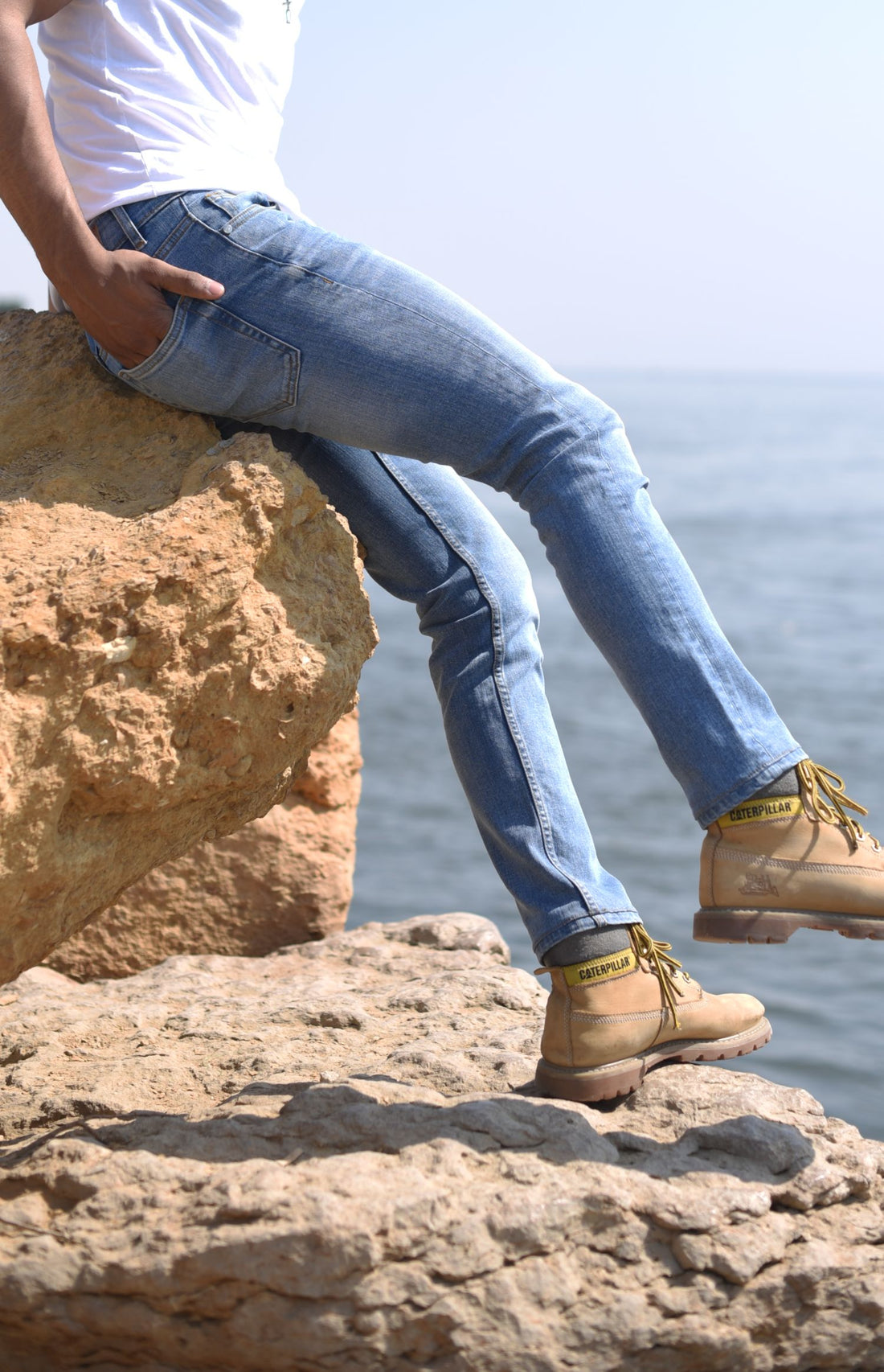 Light Blue Bruno Jeans slim fit light blue denim with faded wash for rugged outdoor styling