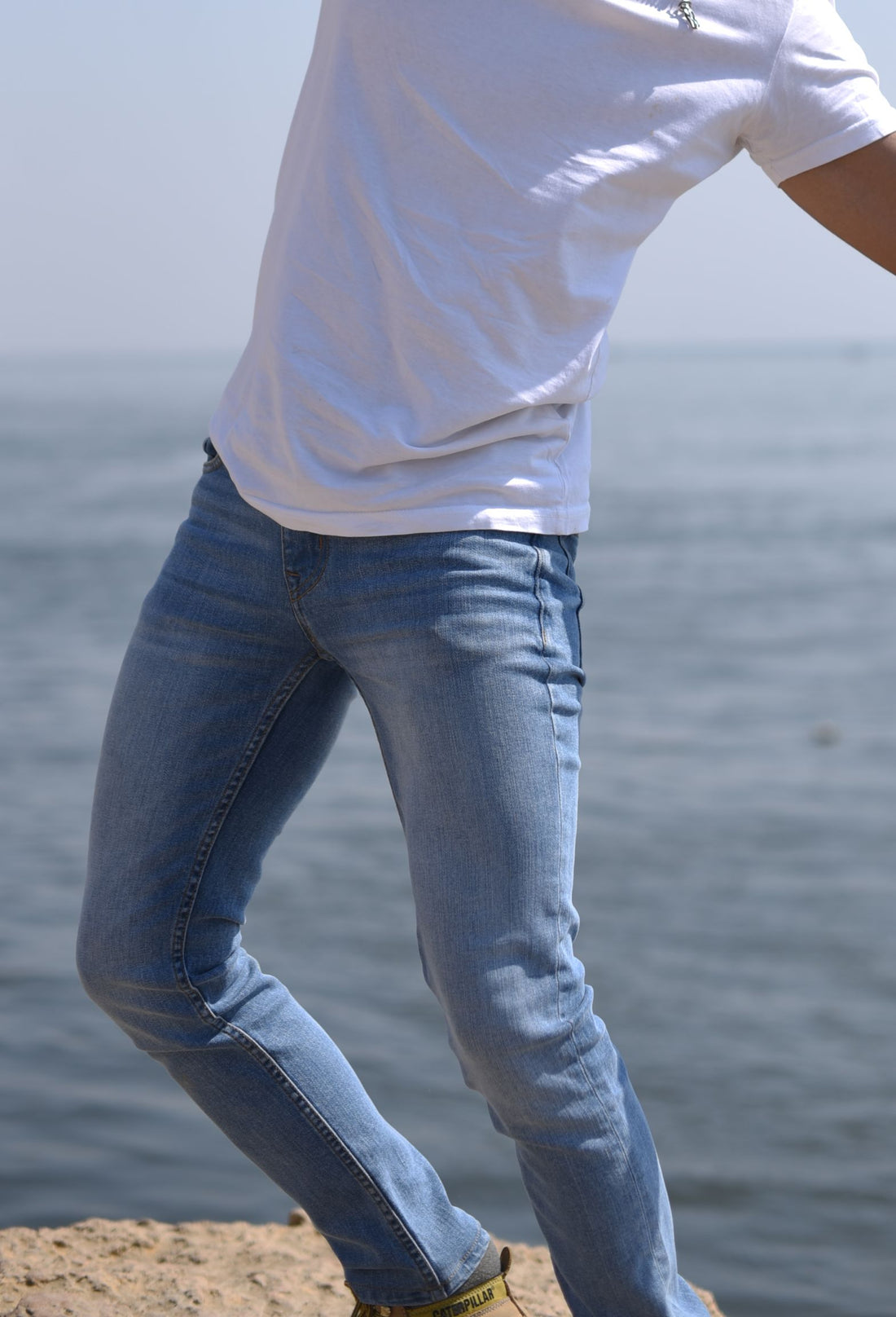 Light Blue Bruno Jeans slim fit light blue denim with faded wash for rugged outdoor styling