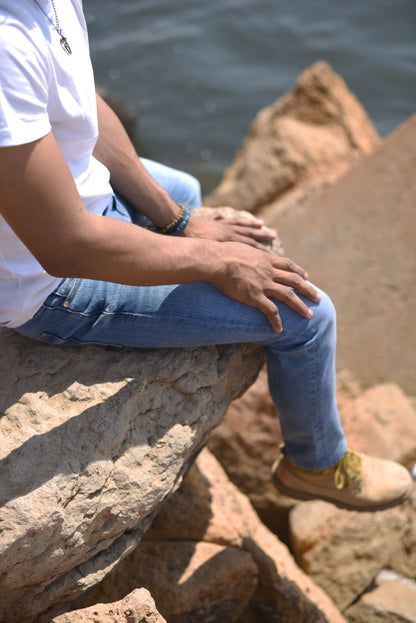 Light Blue Bruno Jeans slim fit light blue denim with faded wash for rugged outdoor styling