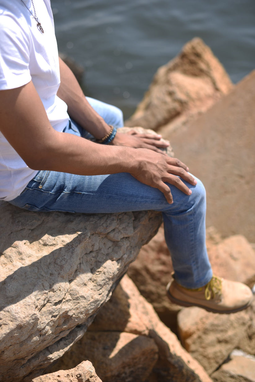 Light Blue Bruno Jeans slim fit light blue denim with faded wash for rugged outdoor styling