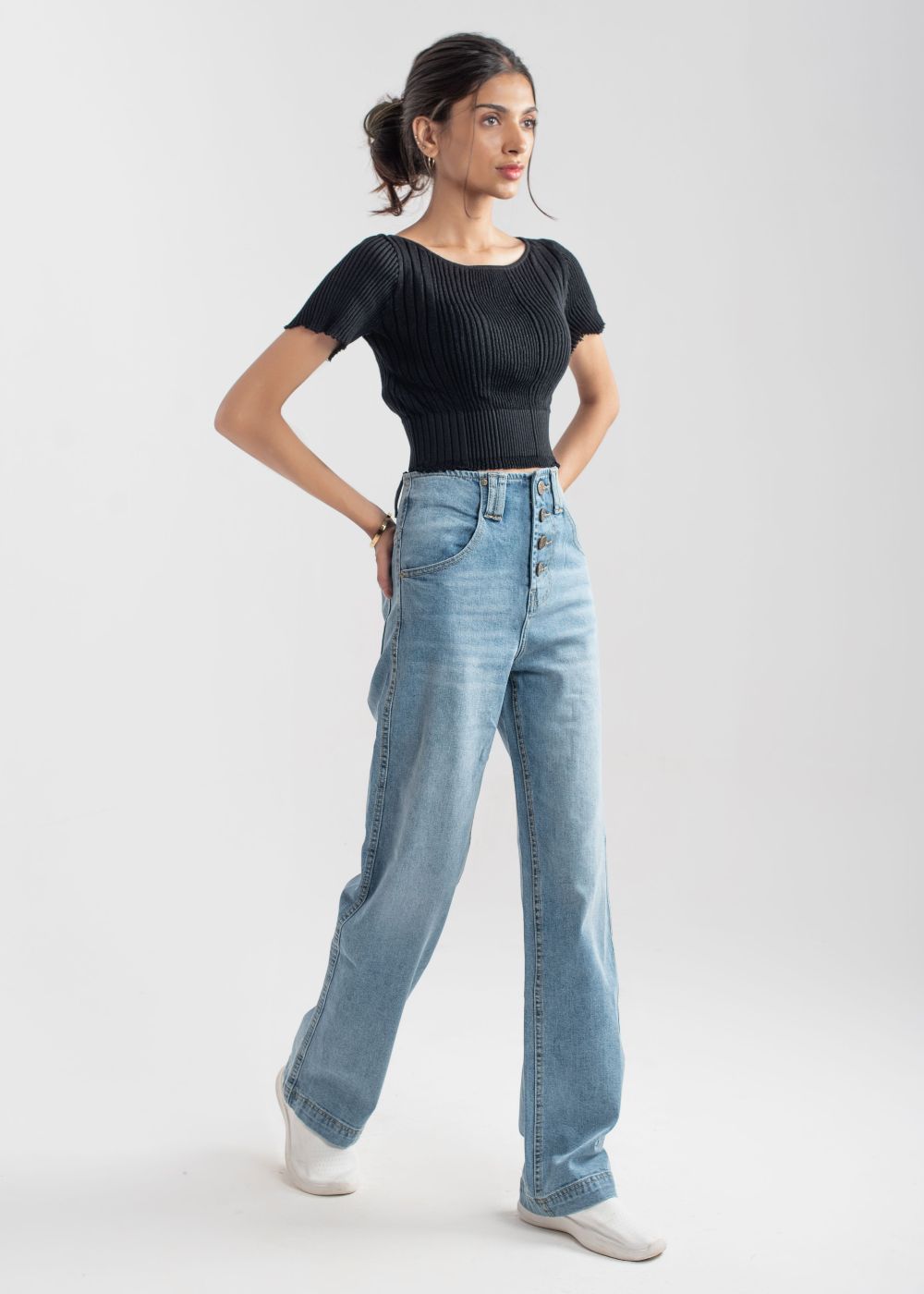 Light Blue Wide Leg button jeans 