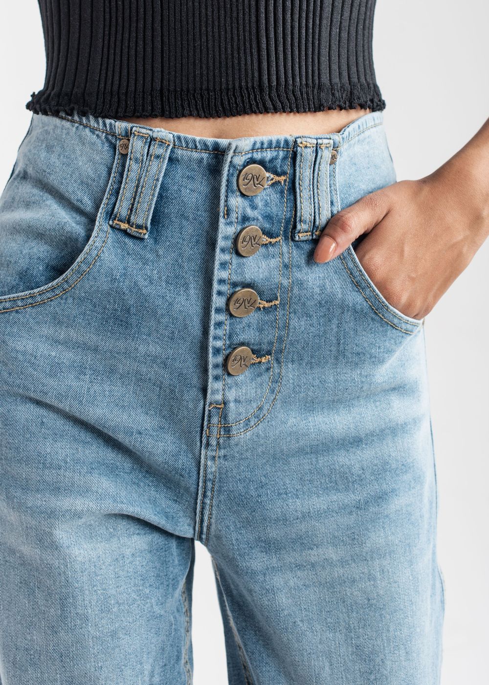 Light Blue Wide Leg button jeans 