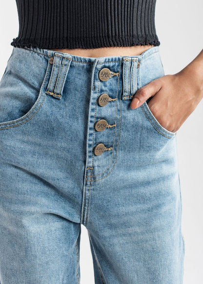 Light Blue Wide Leg button jeans 
