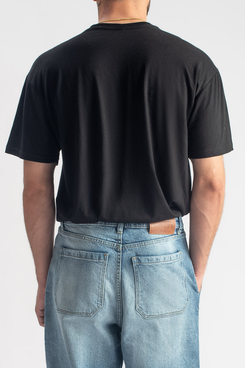 Men's basic black crew neck t-shirt with classic fit