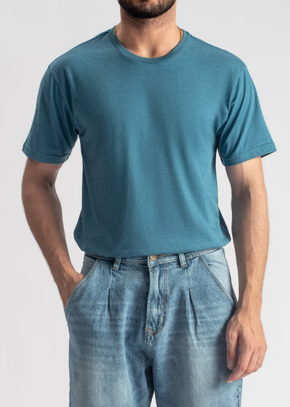 Men's basic blue cotton t-shirt with clean design