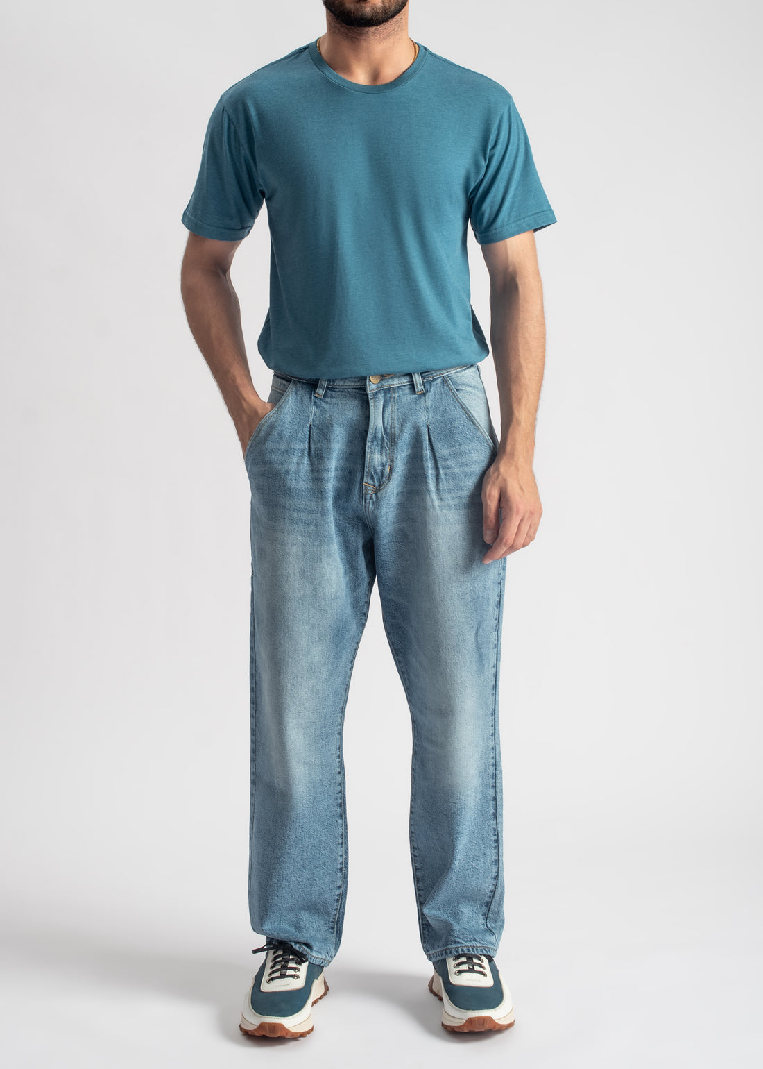 Men's basic blue cotton t-shirt with clean design