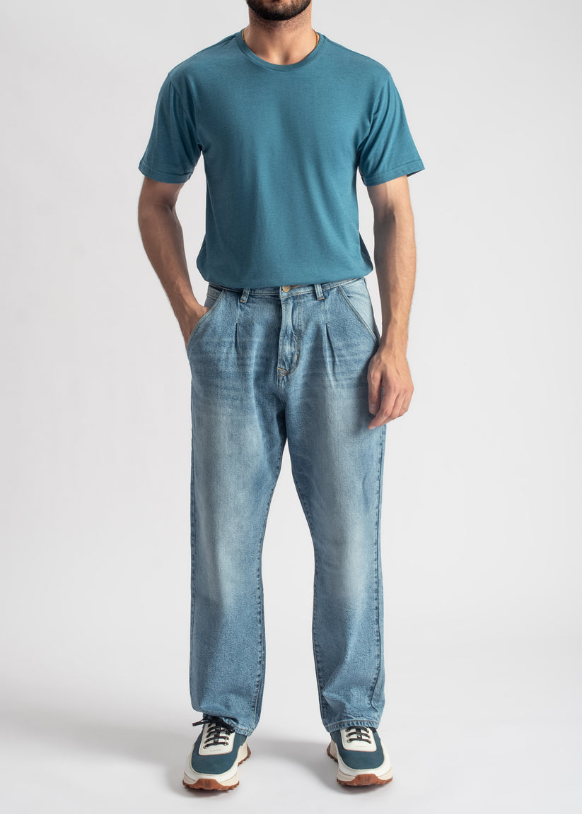 Men's basic blue cotton t-shirt with clean design