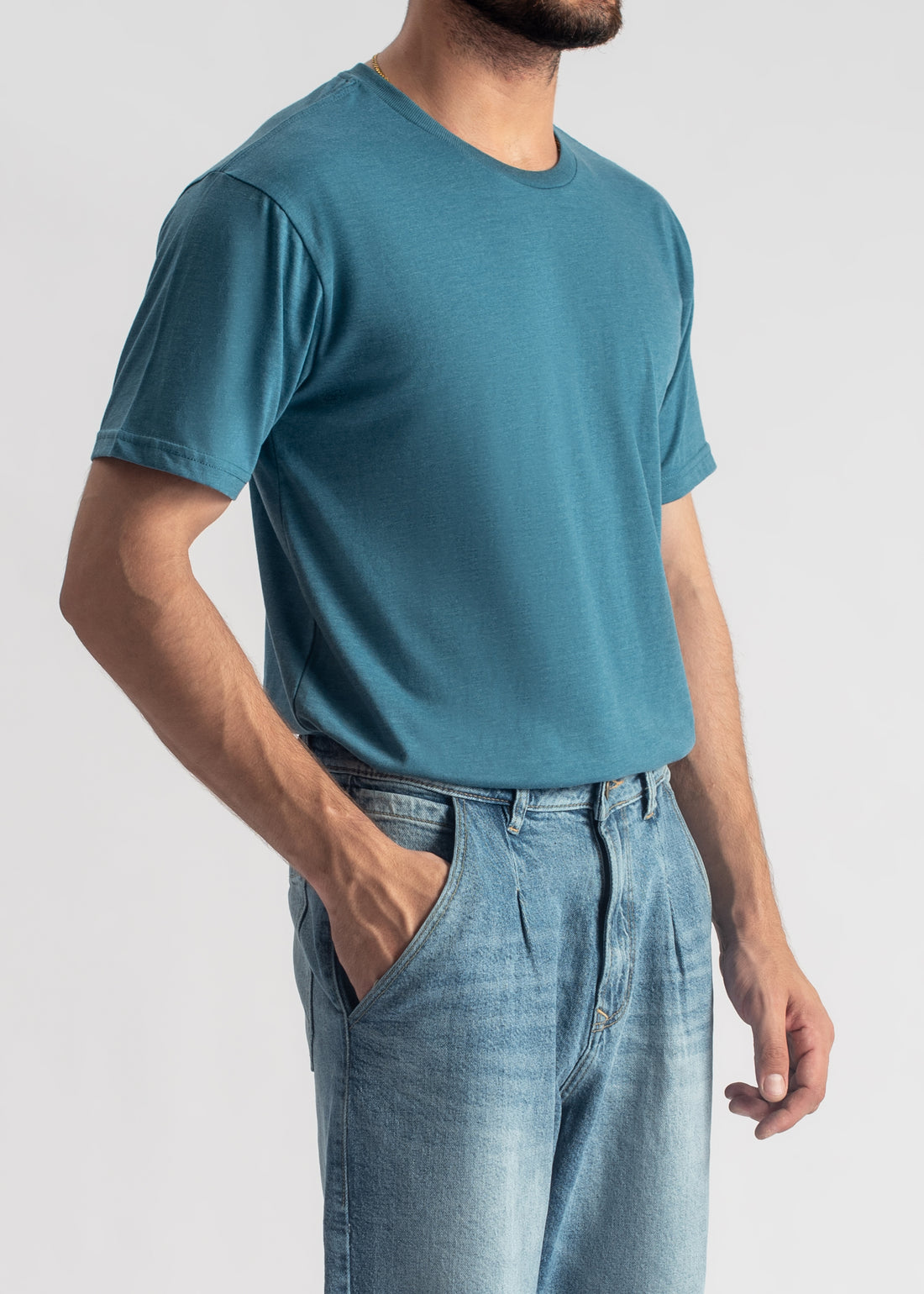 Men's basic blue cotton t-shirt with clean design