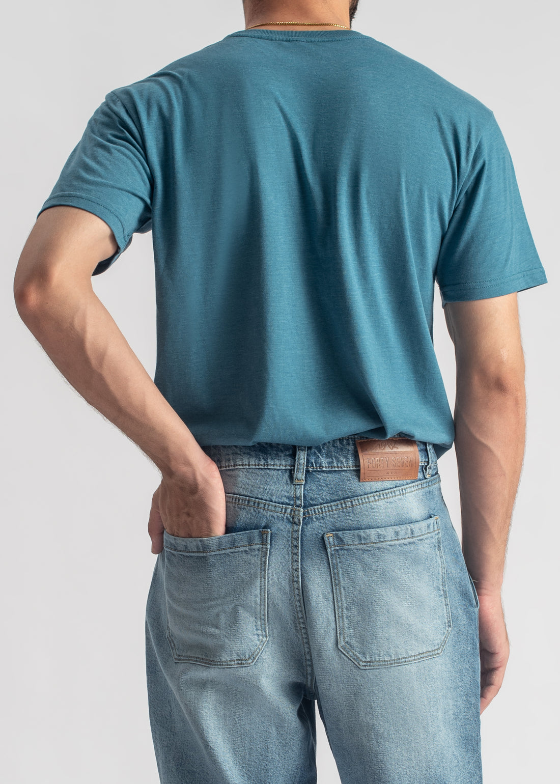 Men's basic blue cotton t-shirt with clean design