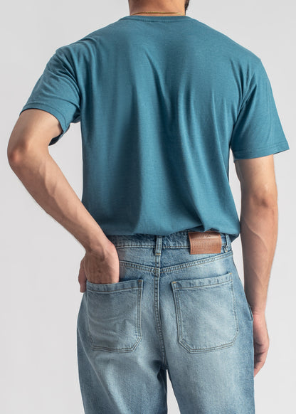 Men's basic blue cotton t-shirt with clean design