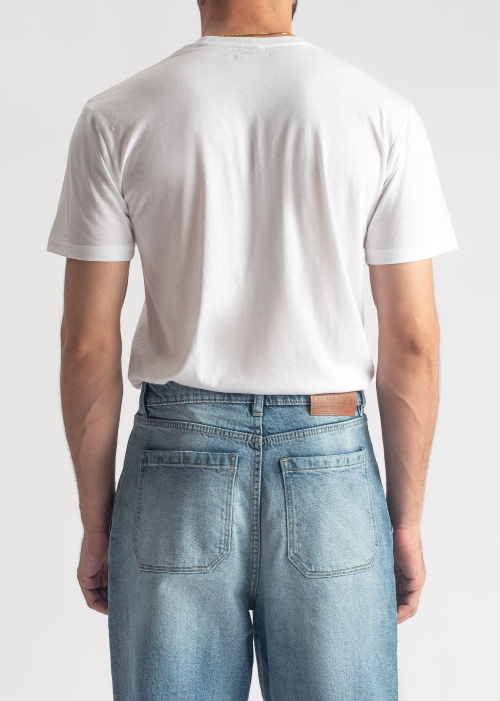 Men's basic white crew neck t-shirt with clean minimalist design