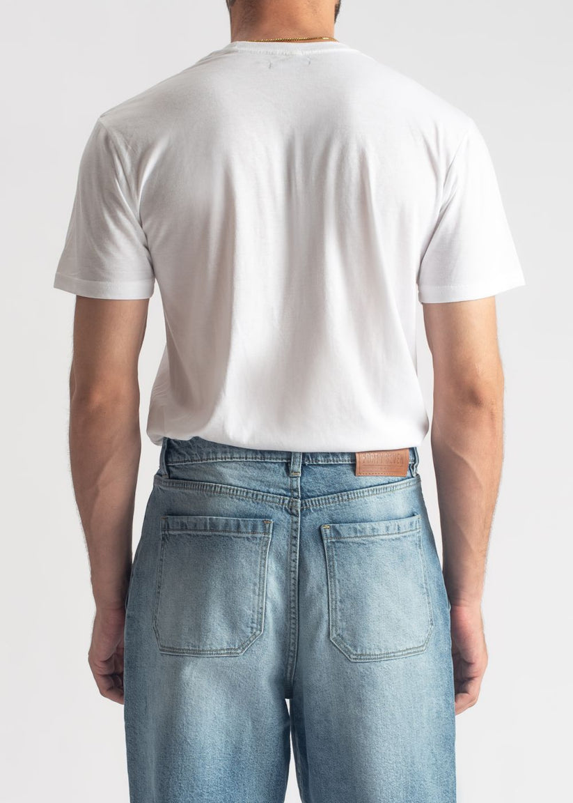 Men's basic white crew neck t-shirt with clean minimalist design
