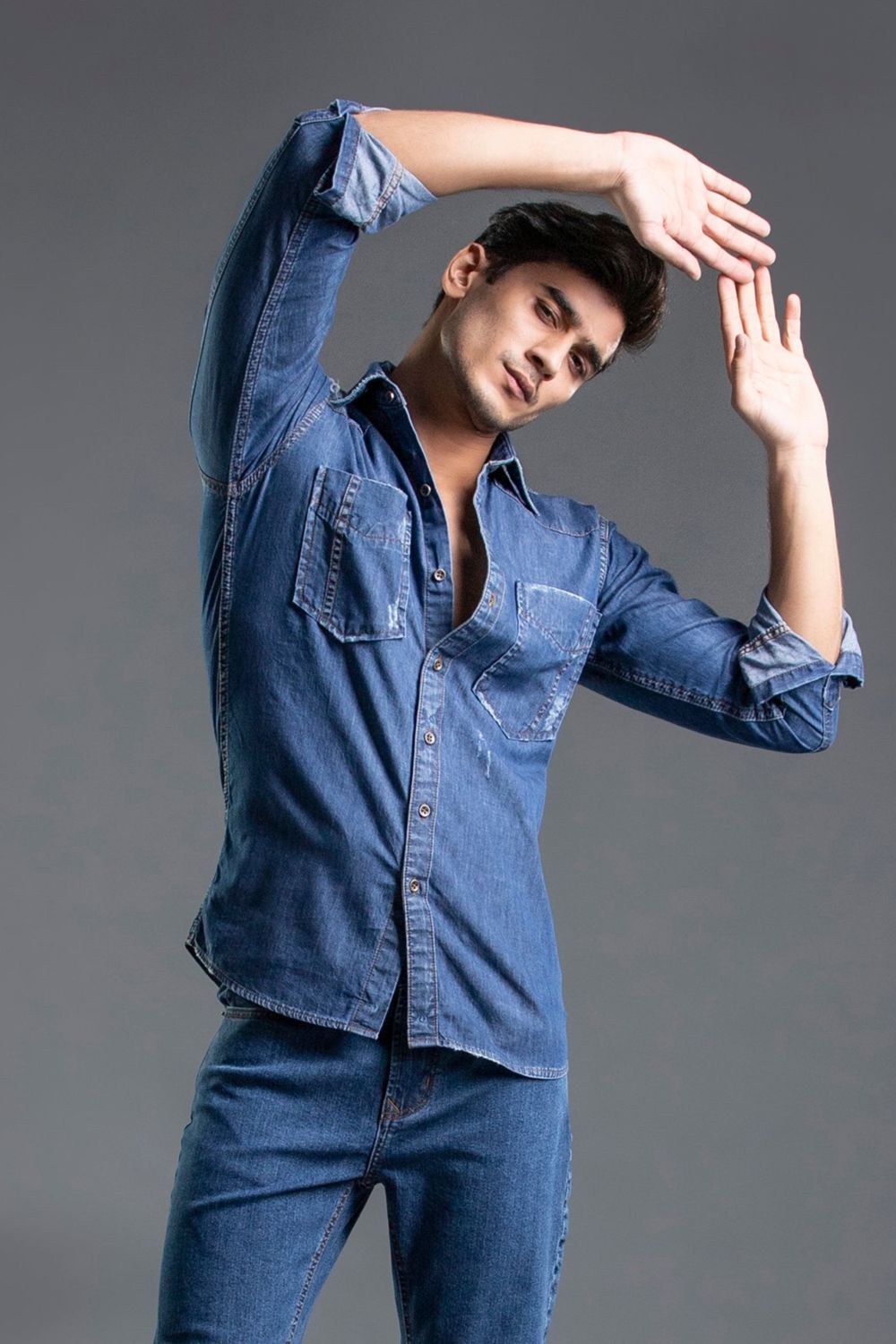 Men's blue casual shirt with relaxed fit and textured fabric for everyday wear