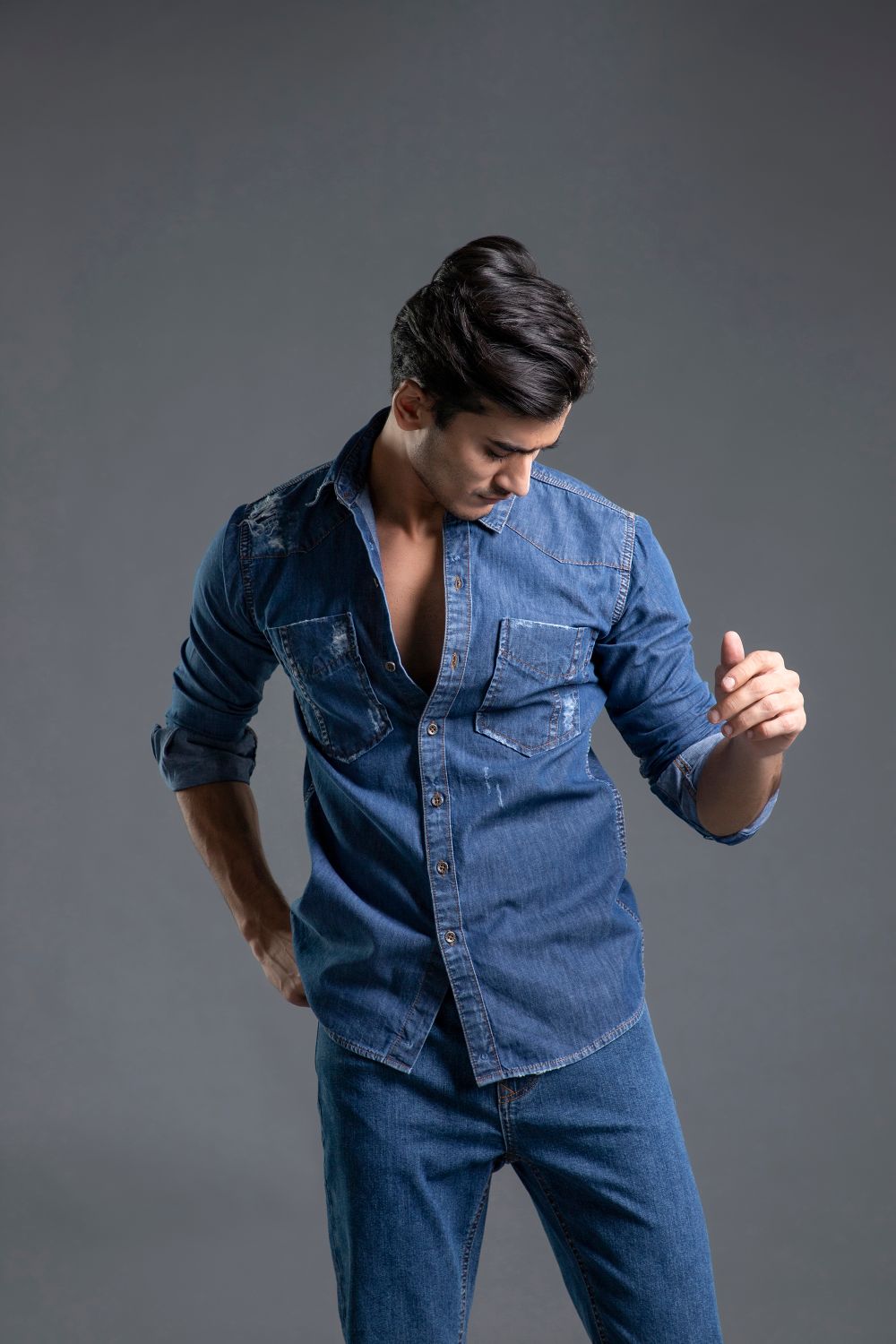 Men's blue casual shirt with relaxed fit and textured fabric for everyday wear