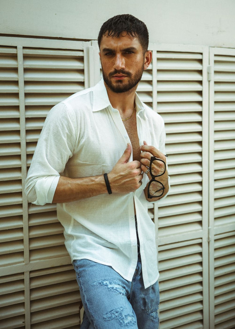 Men's classic white casual shirt with regular fit and clean design