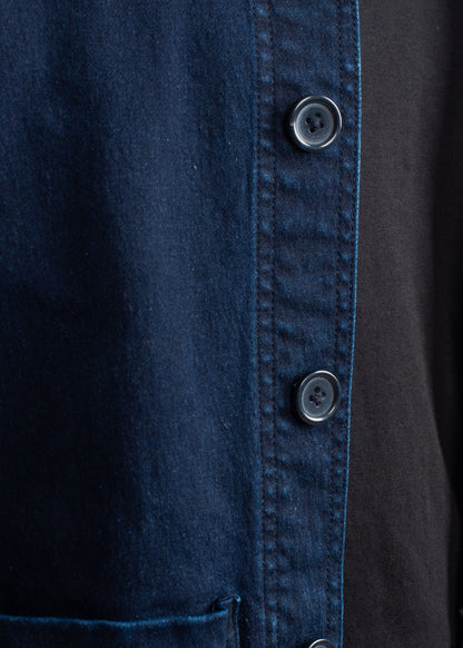 Men's dark blue denim shacket with lapel collar