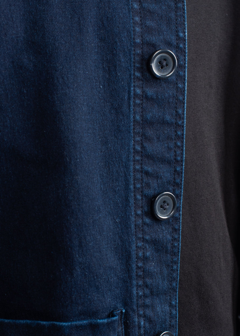 Men's dark blue denim shacket with lapel collar