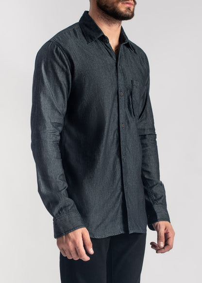 Men's kohl grey denim shirt with structured fit and modern look