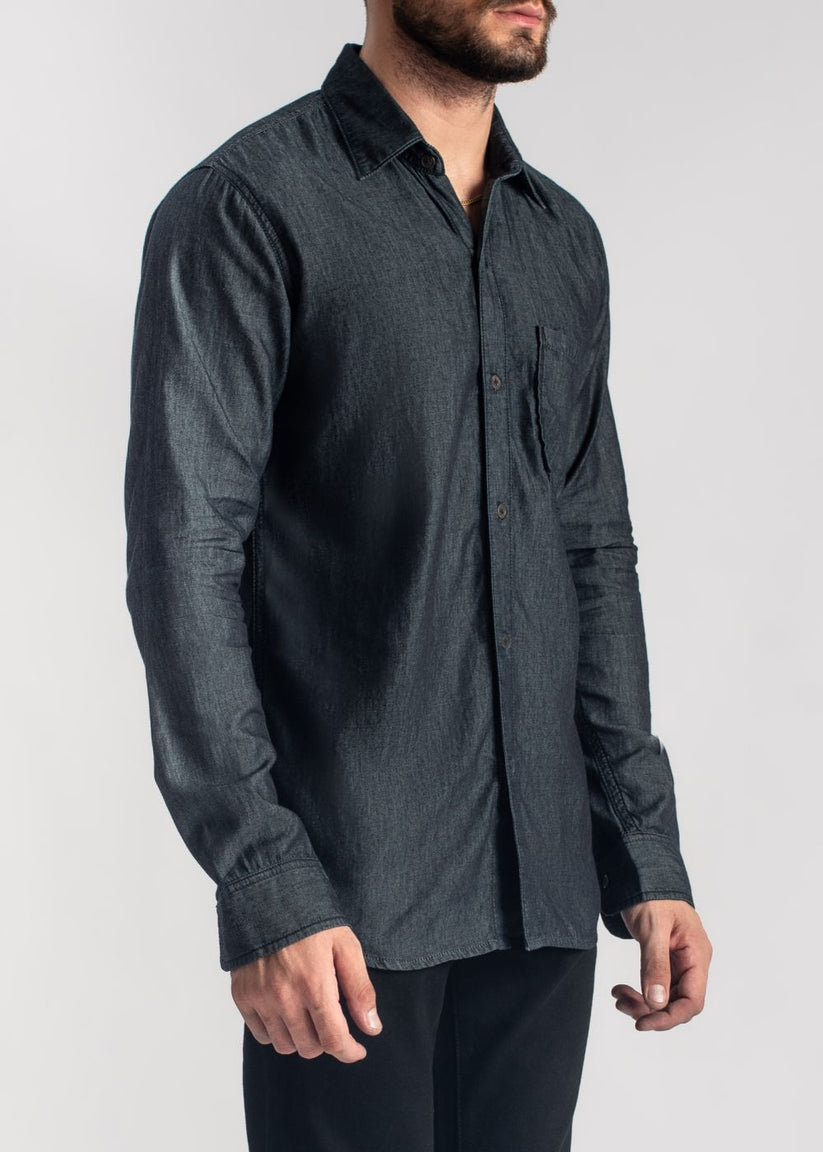 Men's kohl grey denim shirt with structured fit and modern look