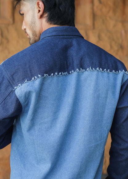 Men's multi-tone denim jacket with patchwork design